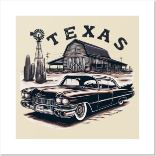 Vintage Cadillac in Texas: Retro T-Shirt with Lone Star Charm and Nostalgic Appeal! Posters and Art